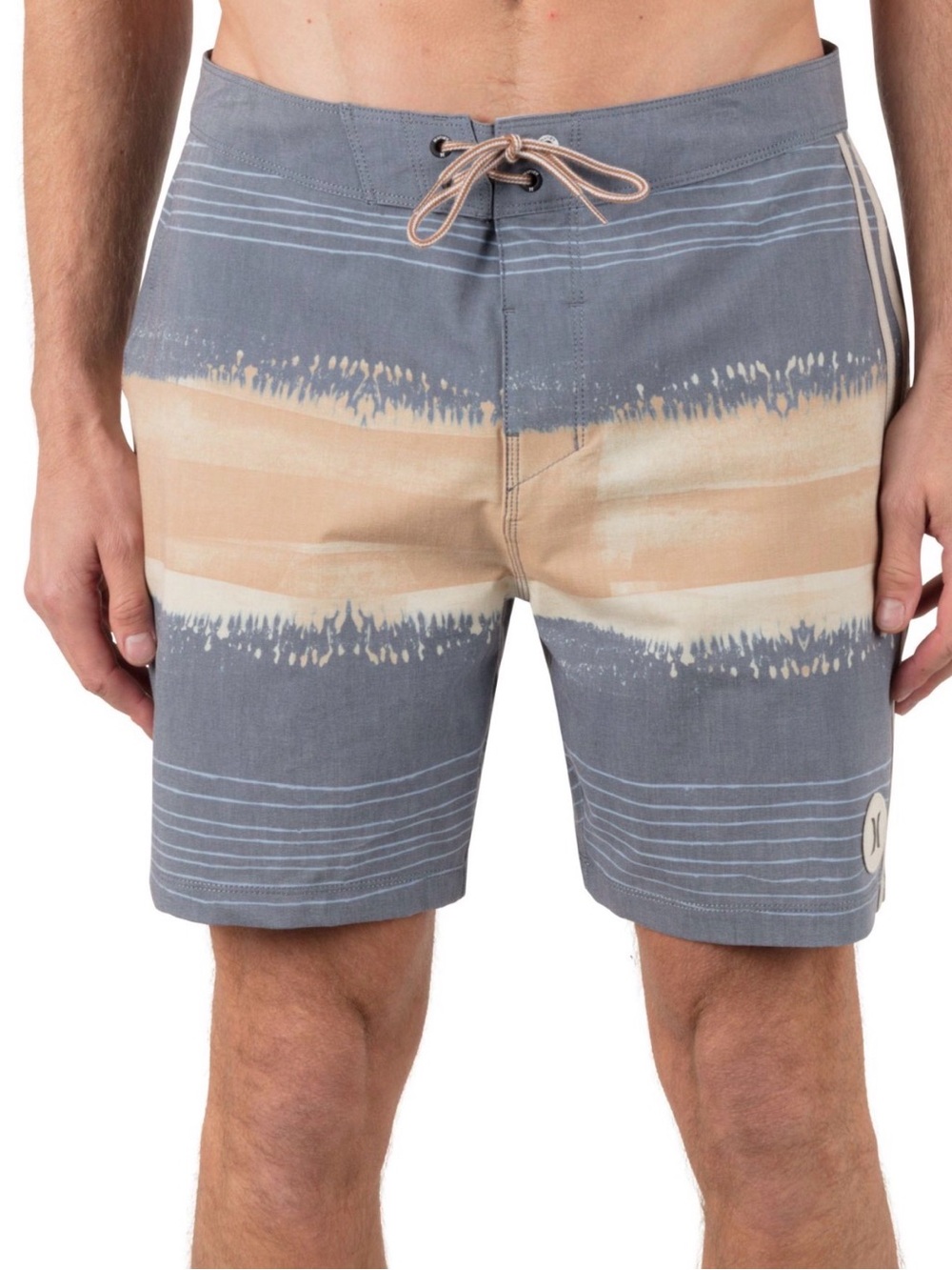 NWT Hurley Men's Gray and Beige Striped 18” Board Shorts Size 32